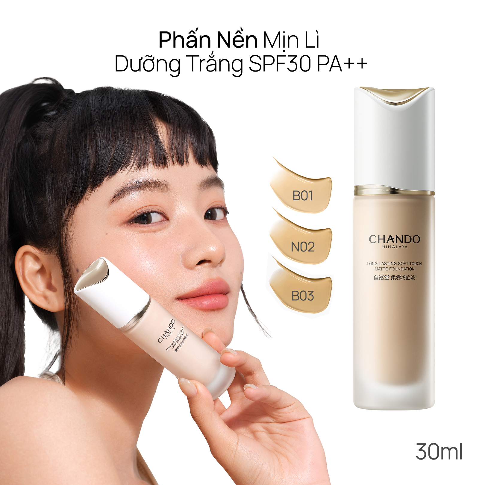 Kem Nền Mịn Lì Lâu Trôi CHANDO Long-Lasting Matte Foundation 30ml