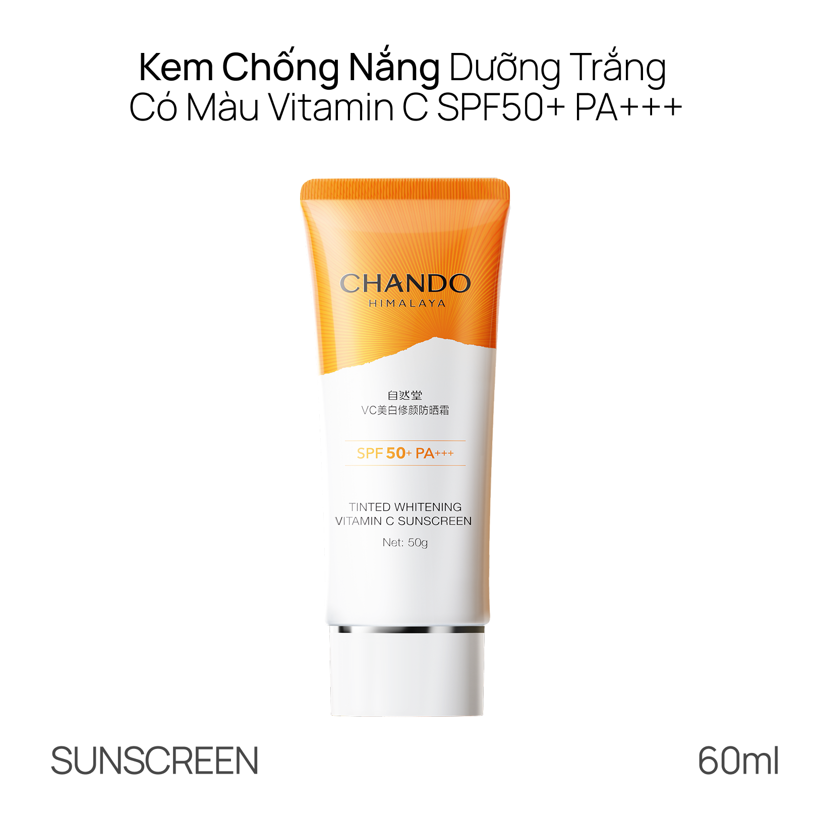 Kem Chống Nắng Hỗ Trợ Dưỡng Trắng Có Màu Vitamin C CHANDO Himalaya SPF50+ PA+++ 50G