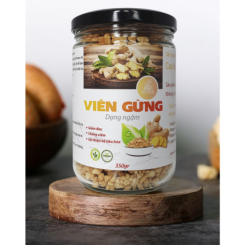 Trà viên gừng Dalat Cordyceps, dạng viên ngậm