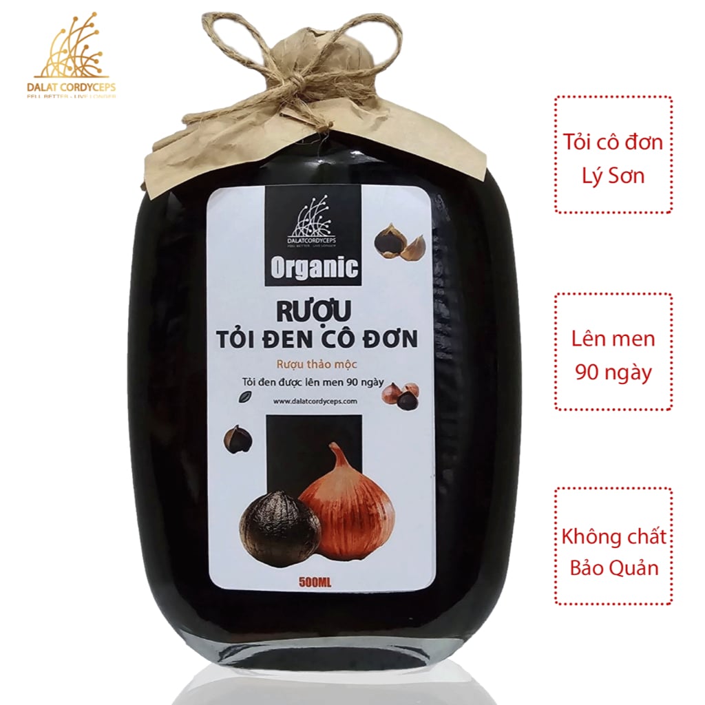 Tỏi đen lý sơn lên men 90 ngày ngâm rượu,, Dalat Cordyceps - 500ml
