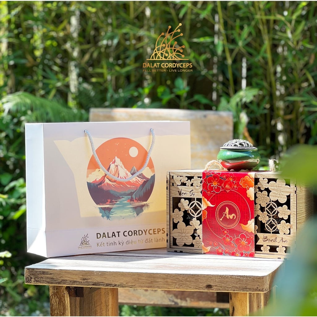 Set quà tết năm 2026 sức khoẻ Vạn An - Dalat Cordyceps - Đông trùng hạ thảo, saffron, linh chi, thảo mộc thiên nhiên