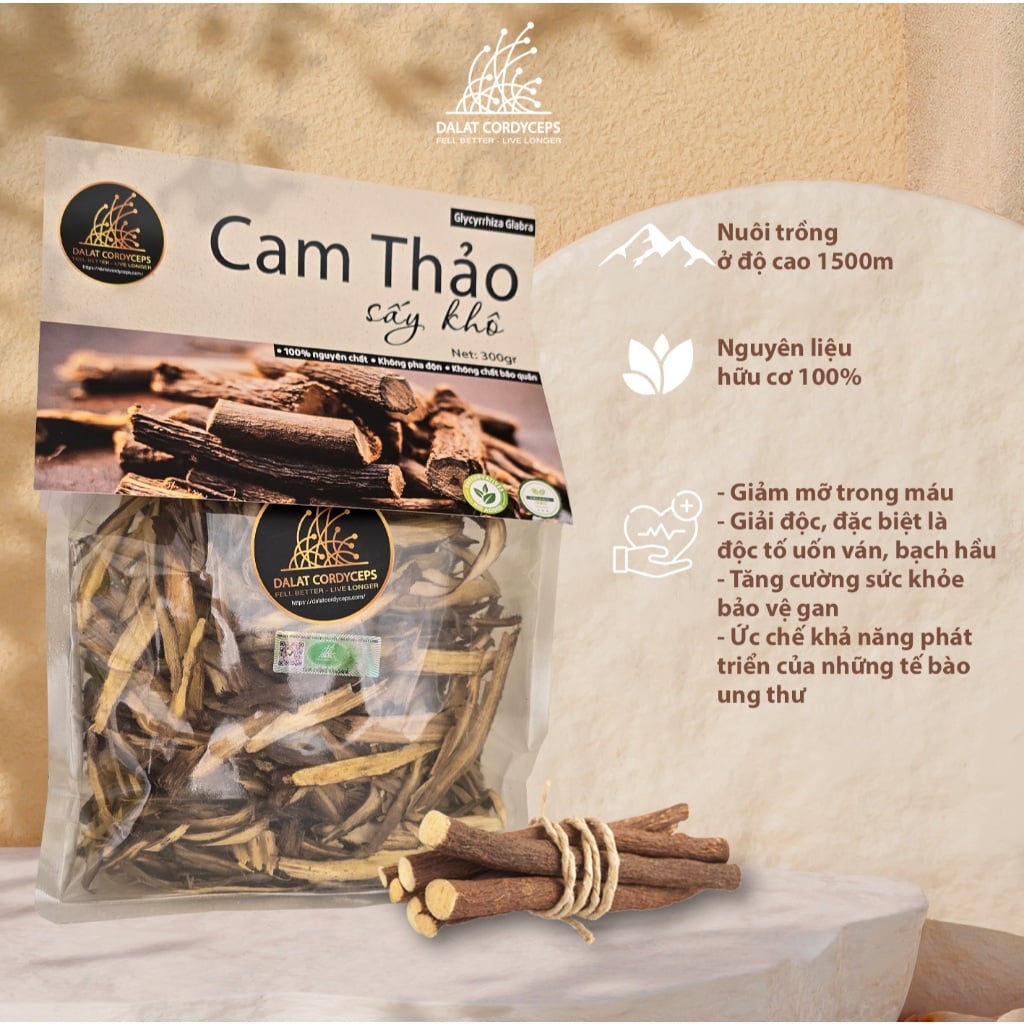 Trà thảo mộc cam thảo khô thái lát Dalat Cordyceps