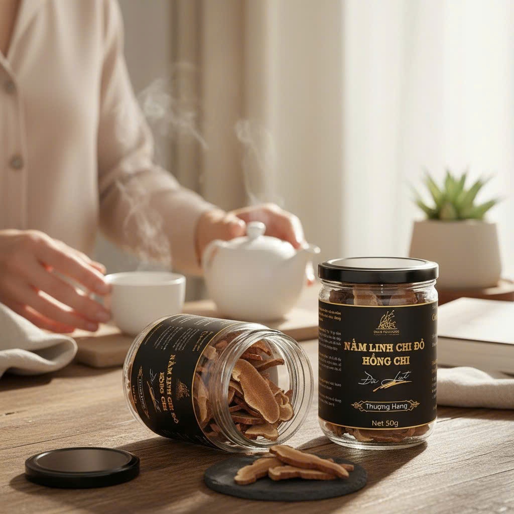 Nấm linh chi đỏ, hồng chi thái lát - lọ 50g - Dalat Cordyceps
