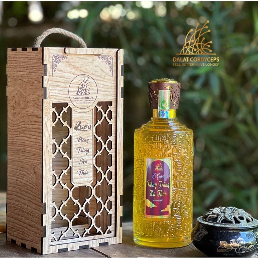 Đông trùnġ hạ thảo ngâm rượu - Dalat Cordyceps - Hộp gỗ cao cấp