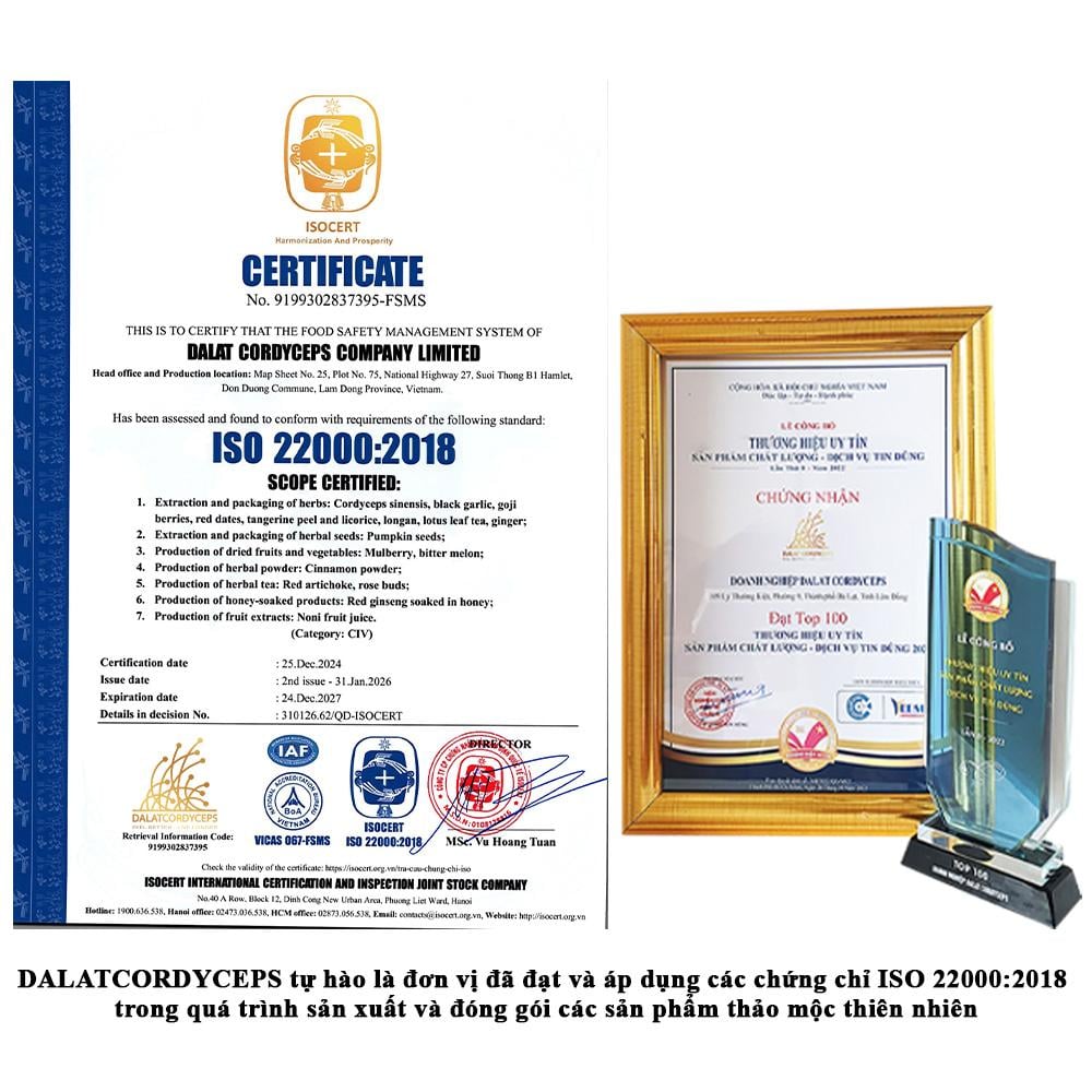 Hạt Câu Kì Tử Đỏ, Kỷ Tử Đỏ Sấy Lạnh Dalat Cordyceps - Lọ 230gr