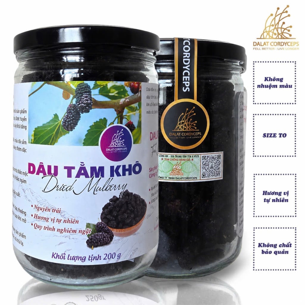 Dâu Tằm Khô Dalat Cordyceps – Trái Dâu Tằm Sấy Khô, Màu Sắc Tự Nhiên Dùng Pha Trà, Ngâm Nước, Làm Đồ Uống