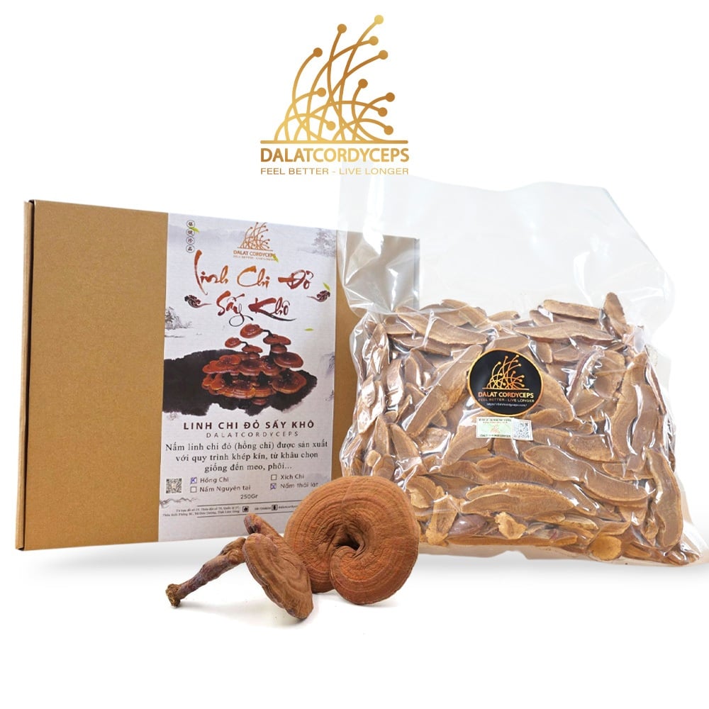 Nấm Linh Chi Đỏ Đà Lạt Thái Lát Còn Bào Tử Dalat Cordyceps