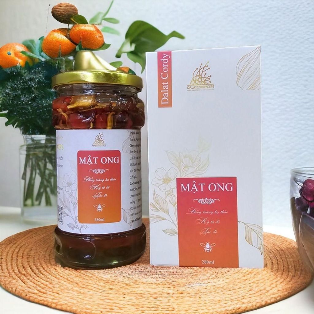 Mật ong ngâm đông trùnġ hạ thảo, kỷ tử đỏ, táo đỏ - Hộp cao cấp