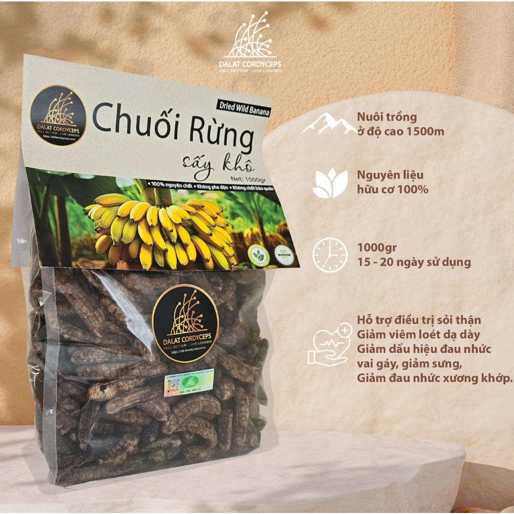 Túi Zip chuối hột rừng sấy khô  tiện dụng Dalat Cordyceps