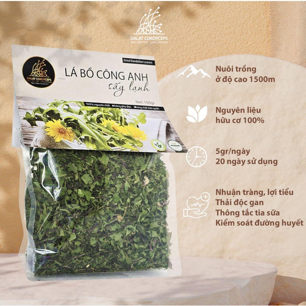 Trà thảo mộc lá bồ công anh sấy lạnh - Dalat Cordyceps