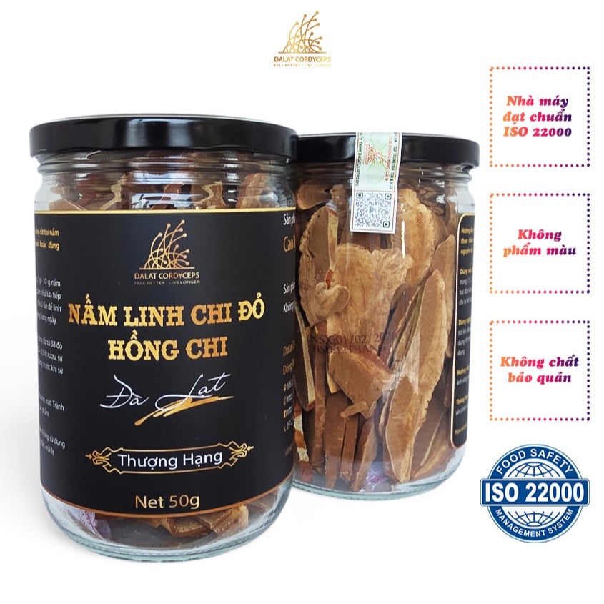 Nấm linh chi đỏ, hồng chi thái lát - lọ 50g - Dalat Cordyceps