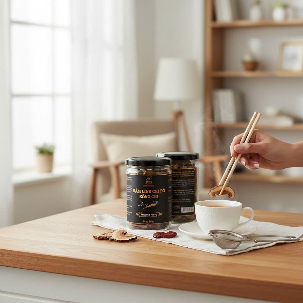 Nấm linh chi đỏ, hồng chi thái lát - lọ 50g - Dalat Cordyceps
