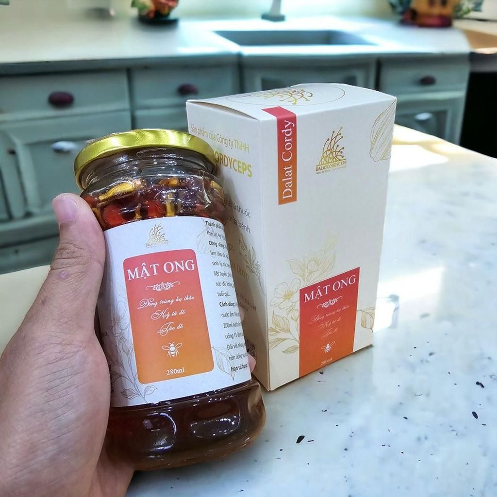 Mật ong ngâm đông trùnġ hạ thảo, kỷ tử đỏ, táo đỏ - Hộp cao cấp