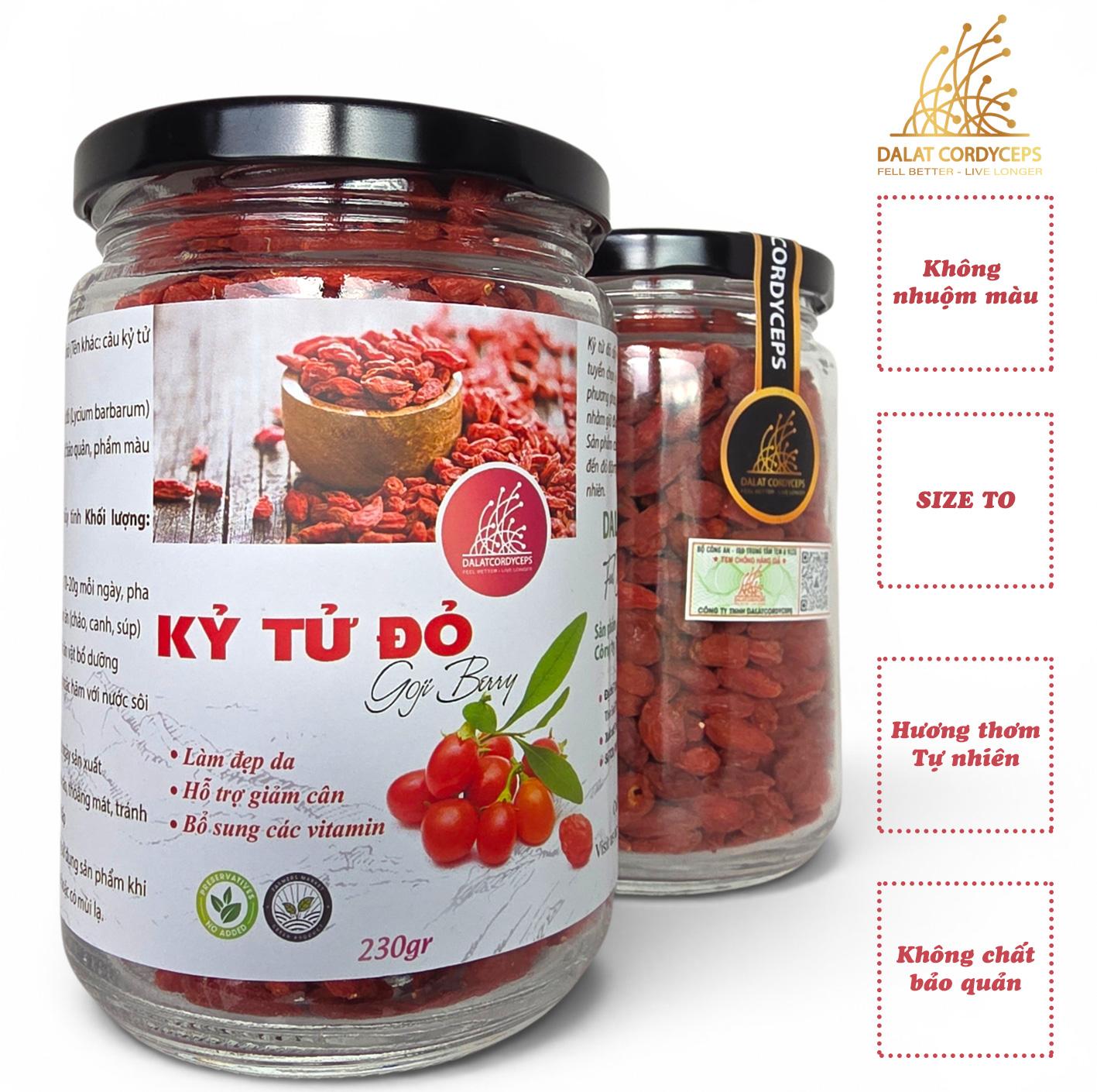 Hạt Câu Kì Tử Đỏ, Kỷ Tử Đỏ Sấy Lạnh Dalat Cordyceps - Lọ 230gr