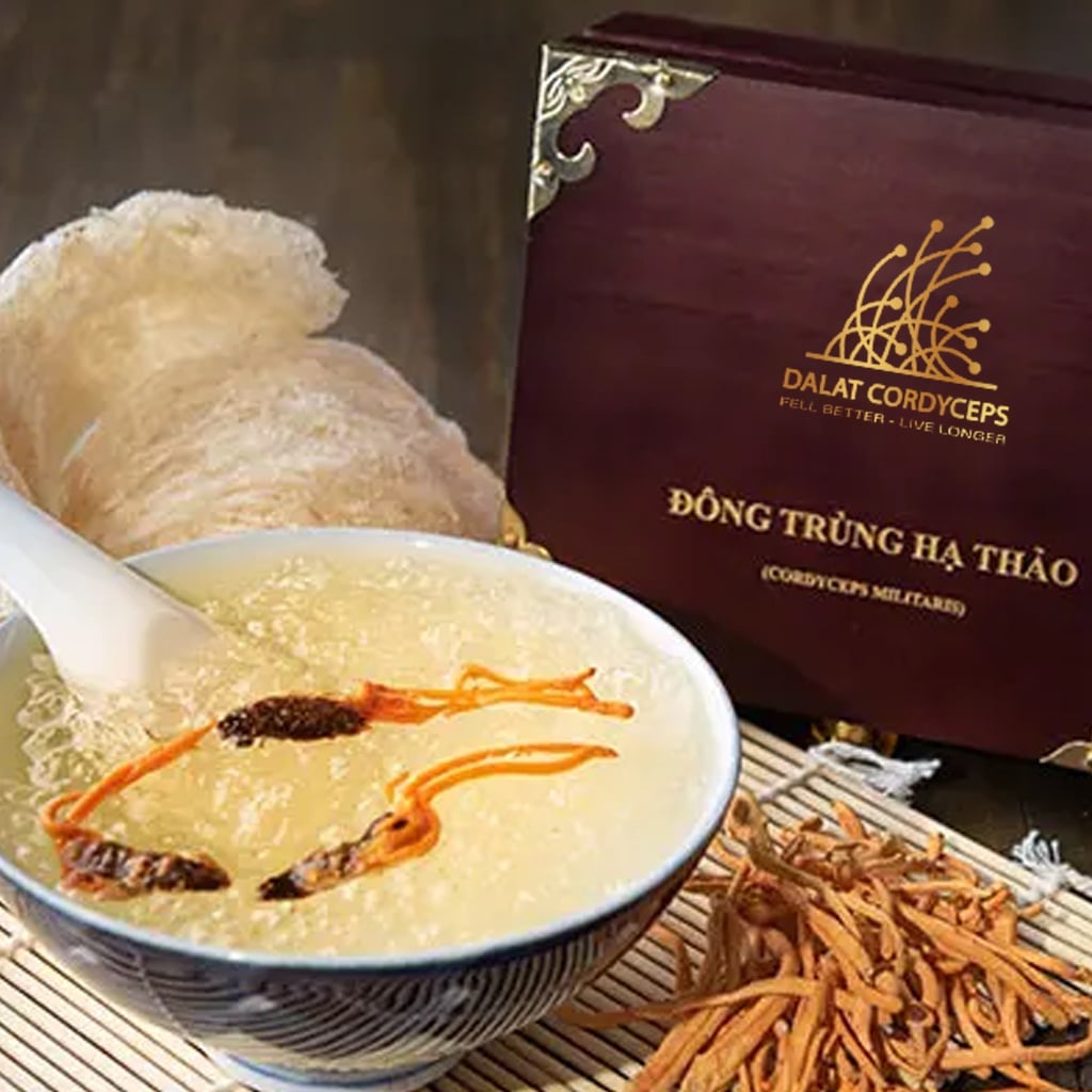 Đông trùng hạ thảo ký chủ nhộng tầm,,Dalat Cordyceps, lọ  25 - 50 con