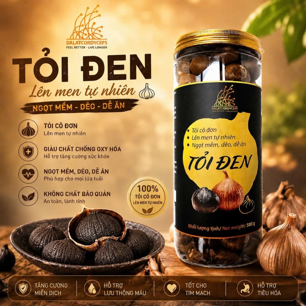Tỏi Đen Cô Đơn Loại Thượng Hạng Dalat Cordyceps