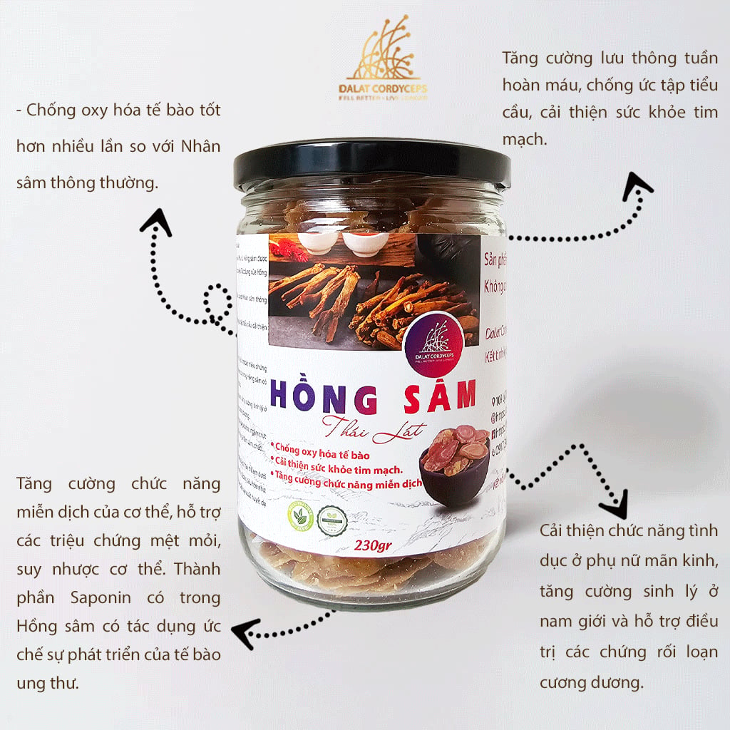 Hồng sâm 6 năm tuổi thái lát - Dalat Cordyceps