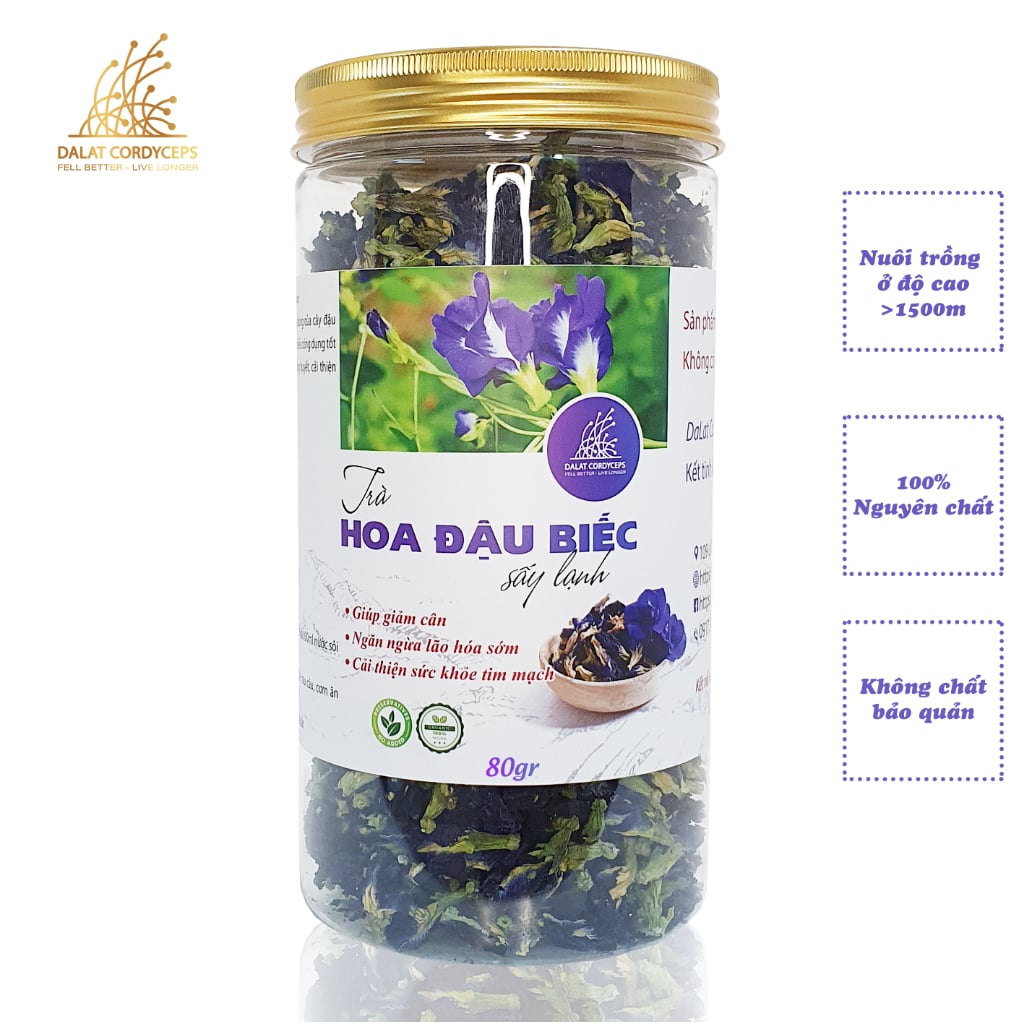 Trà bông hoa đậu biếc khô sấy lạnh - Dalat Cordyceps - loại thượng hạng