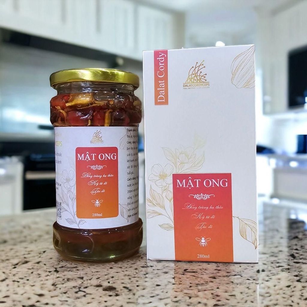 Mật ong ngâm đông trùnġ hạ thảo, kỷ tử đỏ, táo đỏ - Hộp cao cấp