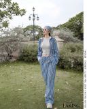  QUẦN XANH DÀI SỌC KẺ TRẮNG NÂU Azure Stripe Relaxed Trousers S717Q6 