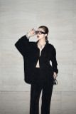  Velour Zebra Oversized Shirt Áo đen sơ mi form rộng Vân nhũ K5A129 