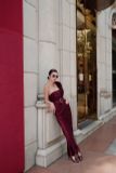  Burgundy Velvet Curve Jumpsuit JUM DÀI ĐỎ NHUNG +BELT ĐỎ  J231 