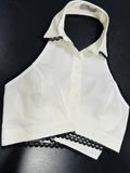  ÁO TRẮNG CỔ YẾM THẮT NƠ VIỀN REN ĐEN A9468 