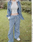  ÁO SƠMI TD XANH SỌC KẺ TRẮNG NÂU Azure Stripe Oversized Shirt K5A130 