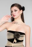  ĐẦM ĐEN NGẮN PHỐI VOAN HOA & BAO TAY D6881 