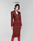  Váy Đỏ Bi Đen Form Bút Chì Xẻ Sau V711 