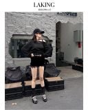  QUẦN SHORT NHUNG ĐEN VIỀN REN S737Q2 
