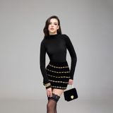  FEATHER BLACK FLOWER SKIRT VÁY ĐEN S652V1 