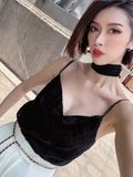  ÁO ĐEN NHUNG HAI DÂY +CHOKER   A8615 