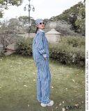  ÁO SƠMI TD XANH SỌC KẺ TRẮNG NÂU Azure Stripe Oversized Shirt K5A130 