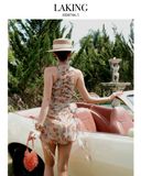  ĐẦM NÂU HOA HỒNG SÁT NÁCH D7463 