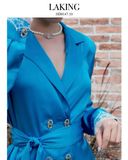  ĐẦM XANH VEST LỤA TAY DÀI VIỀN REN  Blue Silk Blazer -       D14710 