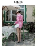  ĐẦM HỒNG VEST LỤA TAY DÀI VIỀN REN Rose Silk Blazer -       D1478 