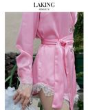  ĐẦM HỒNG VEST LỤA TAY DÀI VIỀN REN Rose Silk Blazer -       D1478 