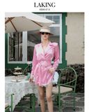  ĐẦM HỒNG VEST LỤA TAY DÀI VIỀN REN Rose Silk Blazer -       D1478 