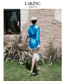  ĐẦM XANH VEST LỤA TAY DÀI VIỀN REN  Blue Silk Blazer -       D14710 