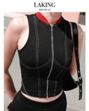  ÁO ĐEN NGẮN SÁT NÁCH CỔ ĐỎ RACER LINE S708A2 