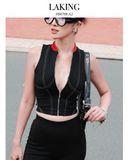  ÁO ĐEN NGẮN SÁT NÁCH CỔ ĐỎ RACER LINE S708A2 