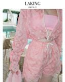  SET ÁO KHOÁC + SHORT HỒNG + ÁO BRA HỒNG THÊU KEM MONACO BOW PINK S13815 