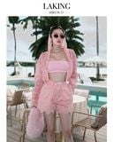  SET ÁO KHOÁC + SHORT HỒNG + ÁO BRA HỒNG THÊU KEM MONACO BOW PINK S13815 