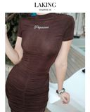  VÁY NÂU DÀI NHÚN SEPIA SCULPT SKIRT S477V4 