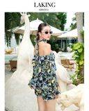  JUMPSUIT ĐEN HOA TRẮNG MOON GARDEN RESORT + DÂY TURBAN J204 