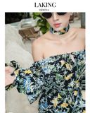  JUMPSUIT ĐEN HOA TRẮNG MOON GARDEN RESORT + DÂY TURBAN J204 