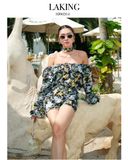 JUMPSUIT ĐEN HOA TRẮNG MOON GARDEN RESORT + DÂY TURBAN J204 