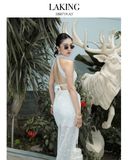  QUẦN TRẮNG KEM DÀI HOA PÉTALE D'IVOIRE TROUSERS Q1923 