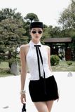  ÁO TRẮNG SƠMI YẾM+CORSET ĐEN NHUNG A11552 